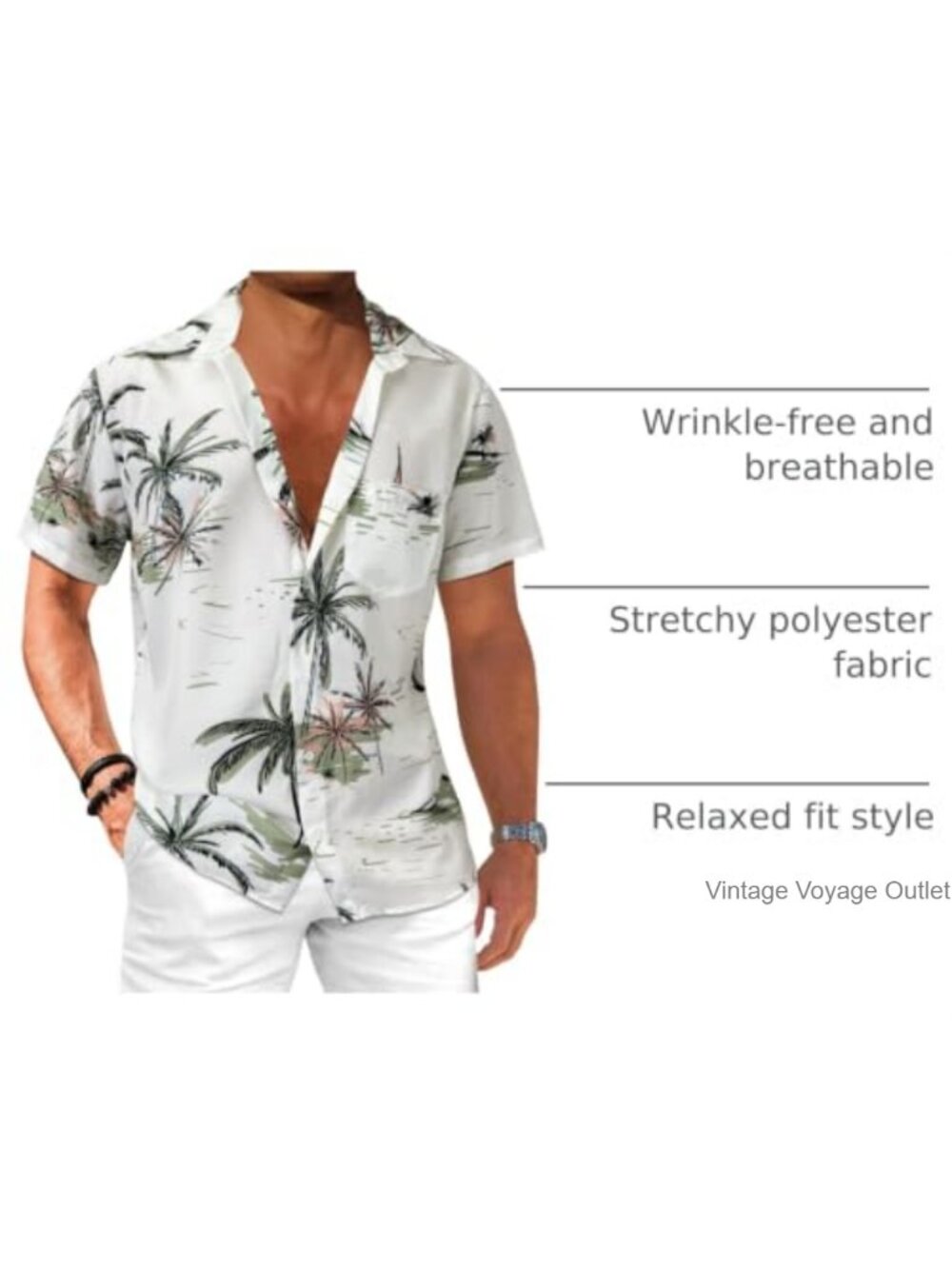 Mens Hawaiian Floral Button Down Shirt Short Sleeve Stretch Wrinkle Free Beach - Picture 3 of 6